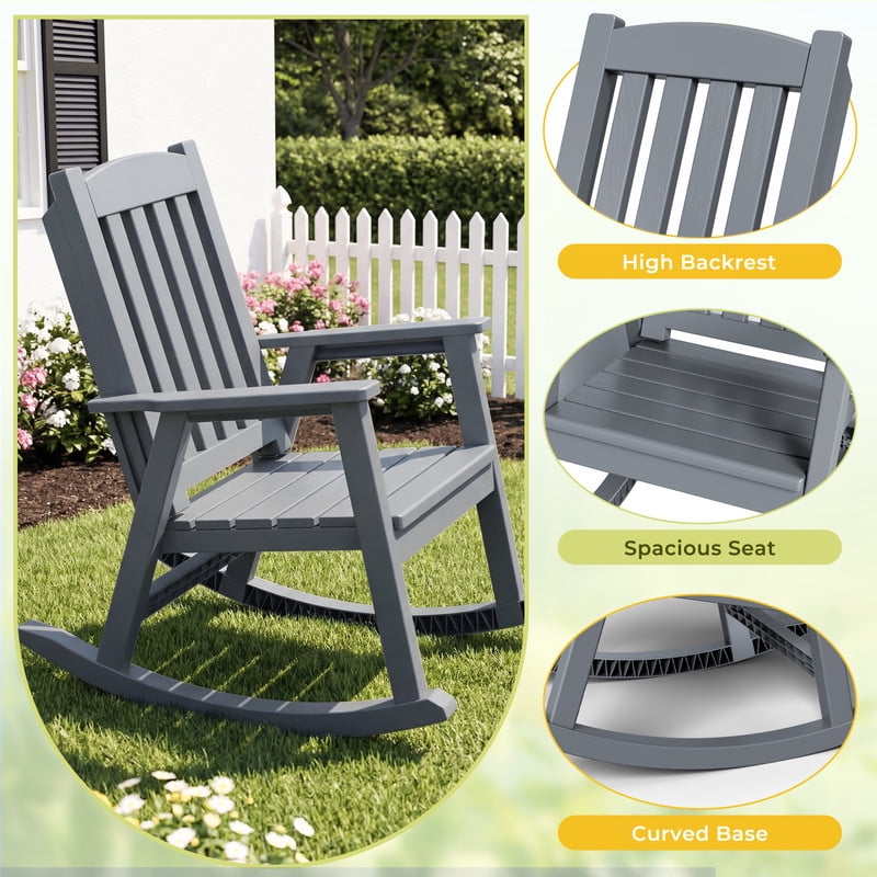 Vineego Oversized Outdoor Rocking Chair Set of 2, Heavy Duty Patio Rocker, All-Weather Resistant Front Porch Lawn Chairs for Outside, Gray