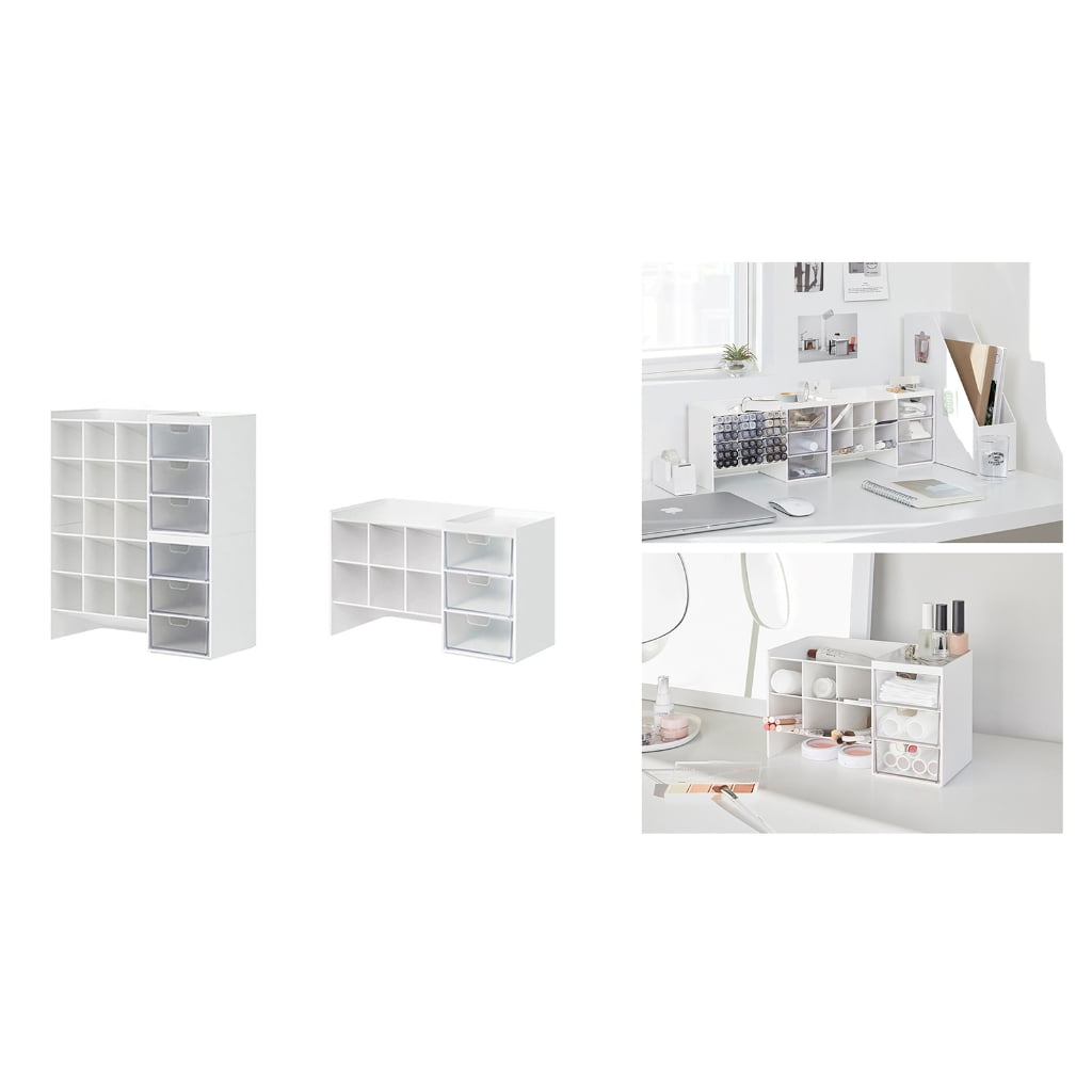 Stacking Marker Organizer 6-grid Inclined Pen Slots Large Capacity Desk Marker Organizer Storage Holder with 3 Drawers