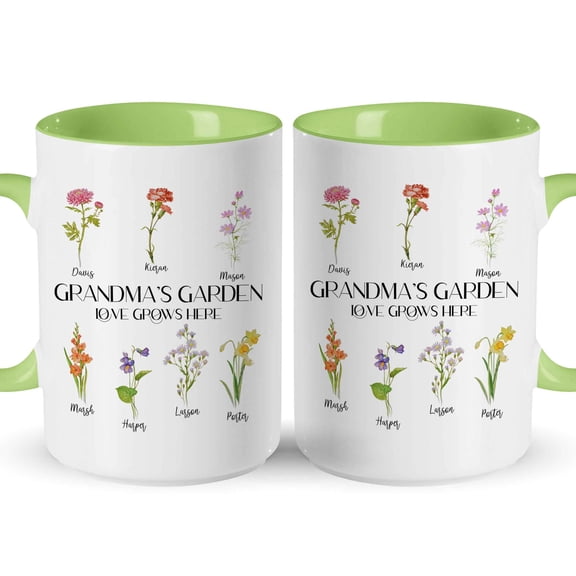 Customizaholic Personalized Grandma’s Garden Mug with Birth Month Flowers and Grandkids Names – Custom Floral Grandma Coffee Mug Gift