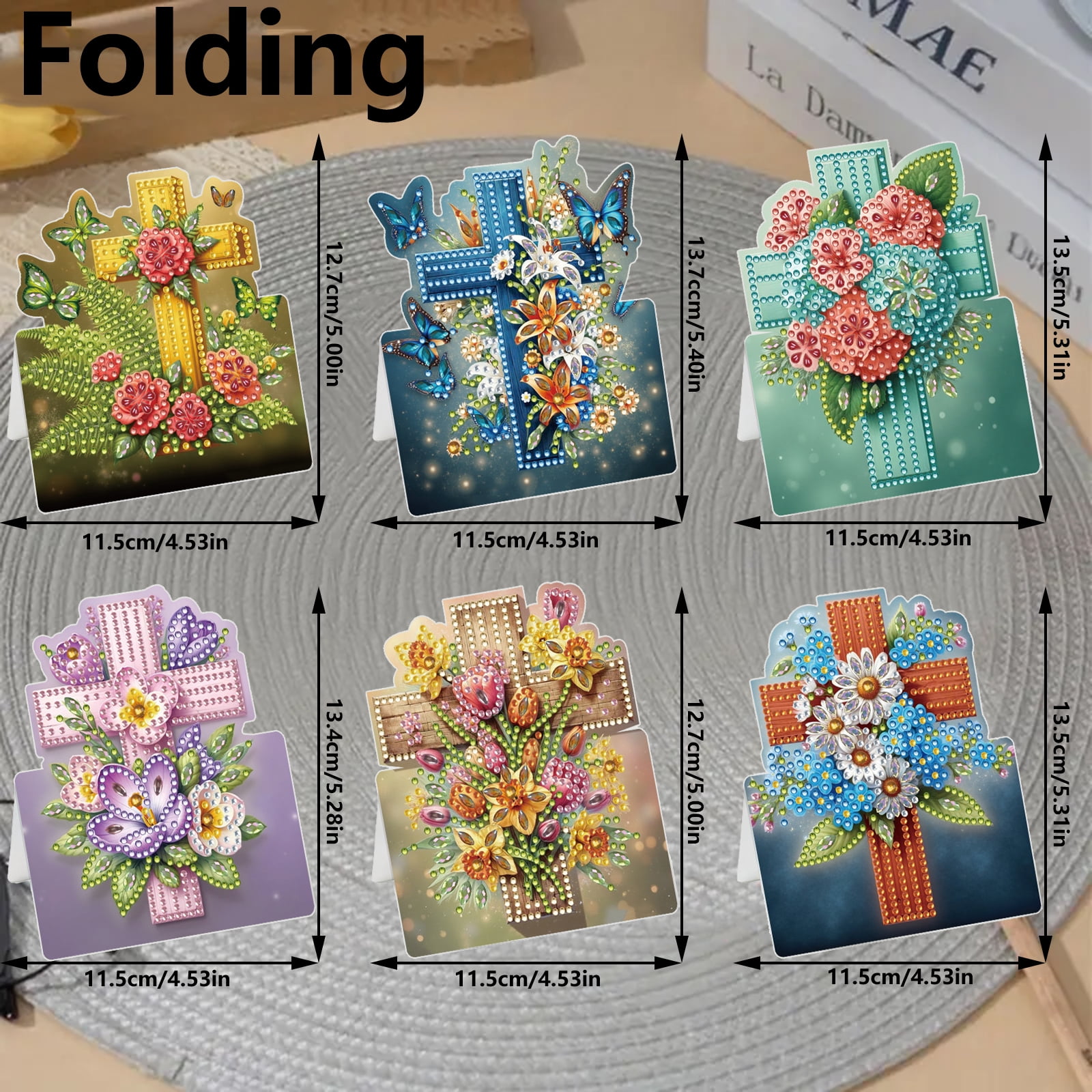 FLOPESN 6Pcs Easter Foldable Greeting Card set,DIY Diamond Art Painting with White Envelopes for Festival Holiday-Cross