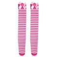 thumbnail image 3 of Women Thigh High Socks Strawberry Bowknot Striped Over Knee Short Long Stockings Festival Tights Comfort Hot Pink, 3 of 7