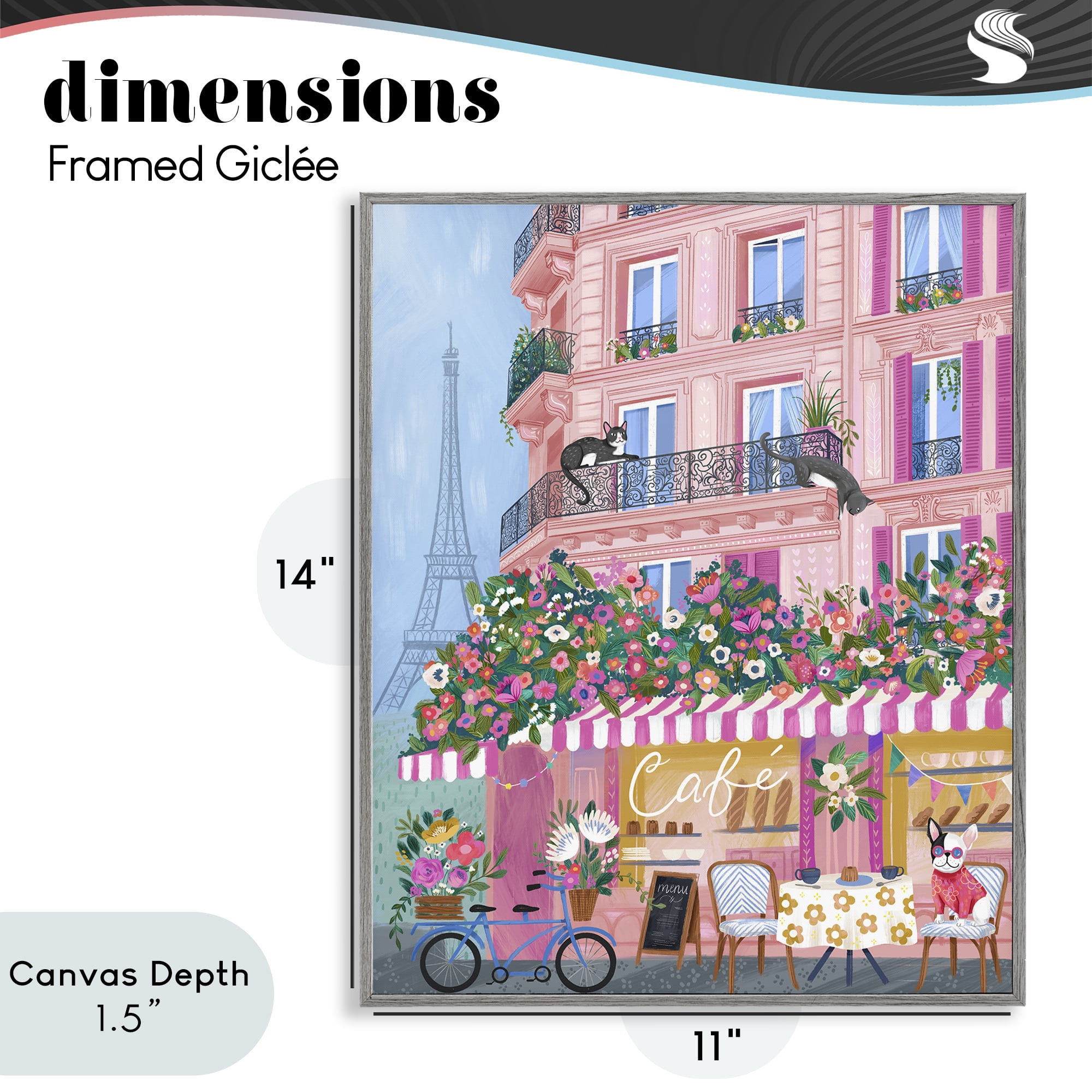 Stupell Industries Cats on Cafe Balcony Gray Framed Giclee Art, design by Arrolynn Weiderhold