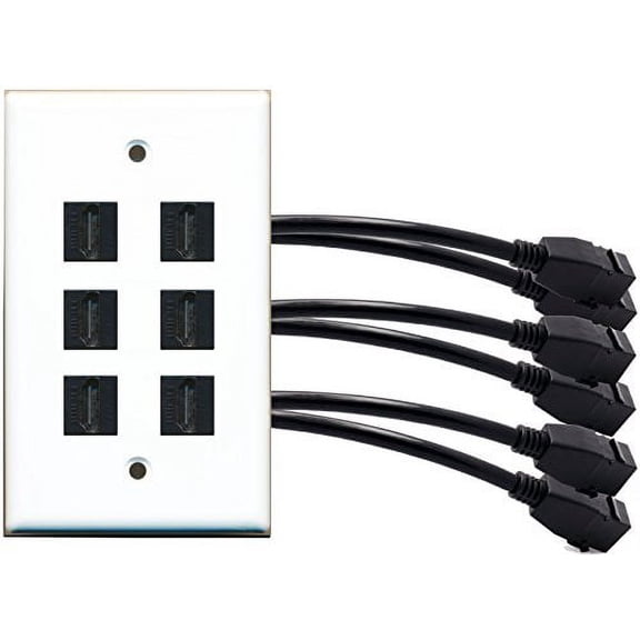 RiteAV (1 Gang Flat 6 HDMI Black Wall Plate w/Pigtail Extension Cable