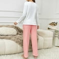 thumbnail image 5 of Women's Flannel Pajama Set with Solid Color Round Neck Long Sleeve Top and Trousers for Winter, 5 of 9