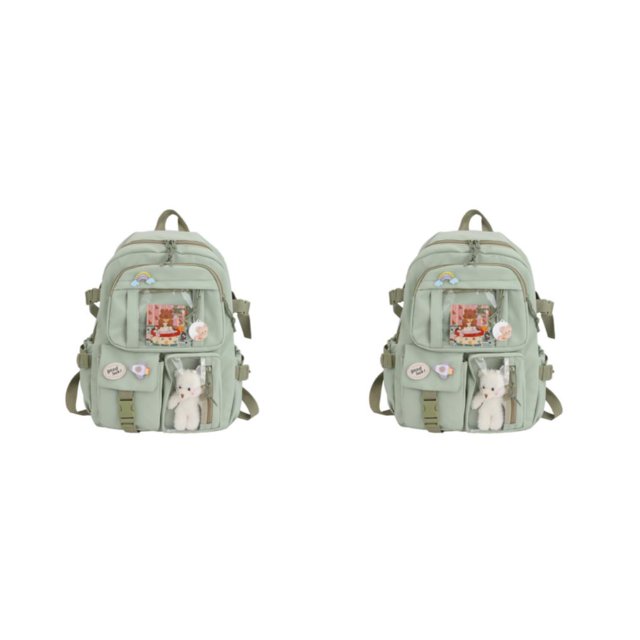 Qarigey escolar de nailon con gran capacidad - para mujer de ocasión amplia aplicable escolar verde con colgante de insignia verde con insignia colgante 2Conjunto