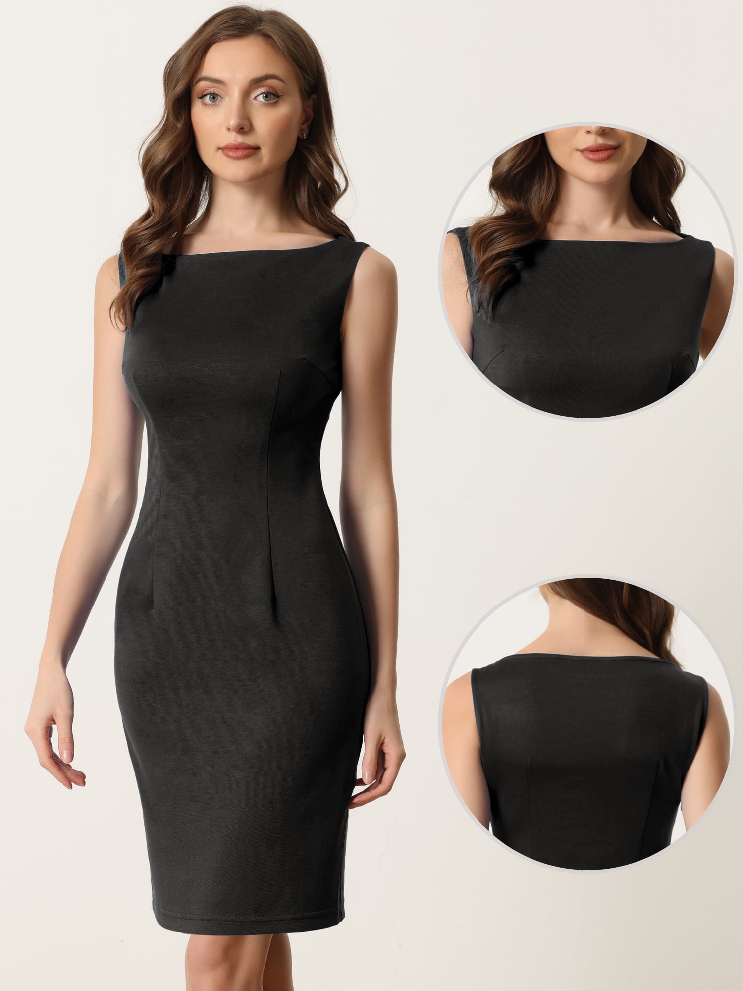 DARING DIVA Sleeveless Sheath Dress Boat Neck Casual Office Dresses M Black