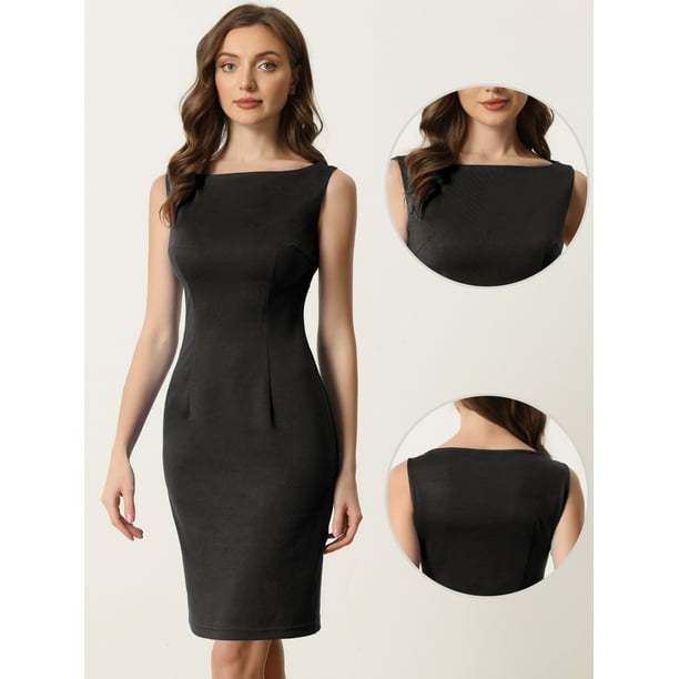 Vestido tubo sin mangas para mujer cuello barco casual vestidos de oficina Negro S Allegra K Vestido