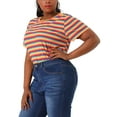 thumbnail image 4 of Agnes Orinda Women's Plus Size T-Shirt Rainbows Stripe Crew Neck Short Sleeve Top 2X Rainbow, 4 of 6