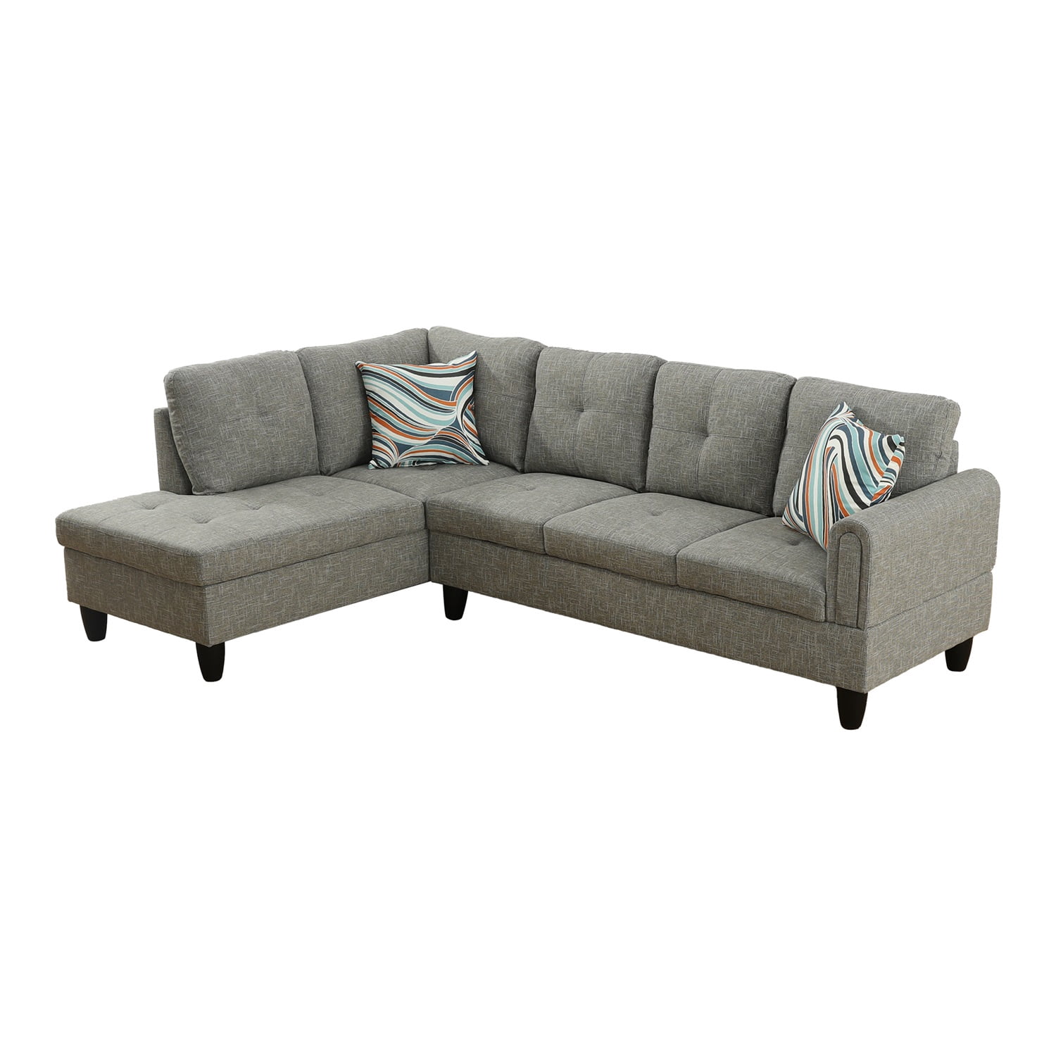 Hommoo L Shaped Couch Set Sectional Sofa Set, Flannel Living Room Furniture Sets, 4-Seat Couches and Sofa Set for Home, Apartment, Dorm, Grey(No Ottoman)