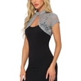 thumbnail image 4 of INSPIRE CHIC Women's Lace Bolero Shrug Stand Collar Button Short Sleeve Shoulder Cover Up M Dark Grey, 4 of 6