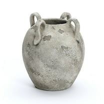 LuxenHome Rustic Gray and White Terracotta 10-Inch Round Vase with Handles
