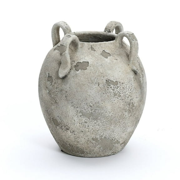 LuxenHome Rustic Gray and White Terracotta 10-Inch Round Vase with Handles
