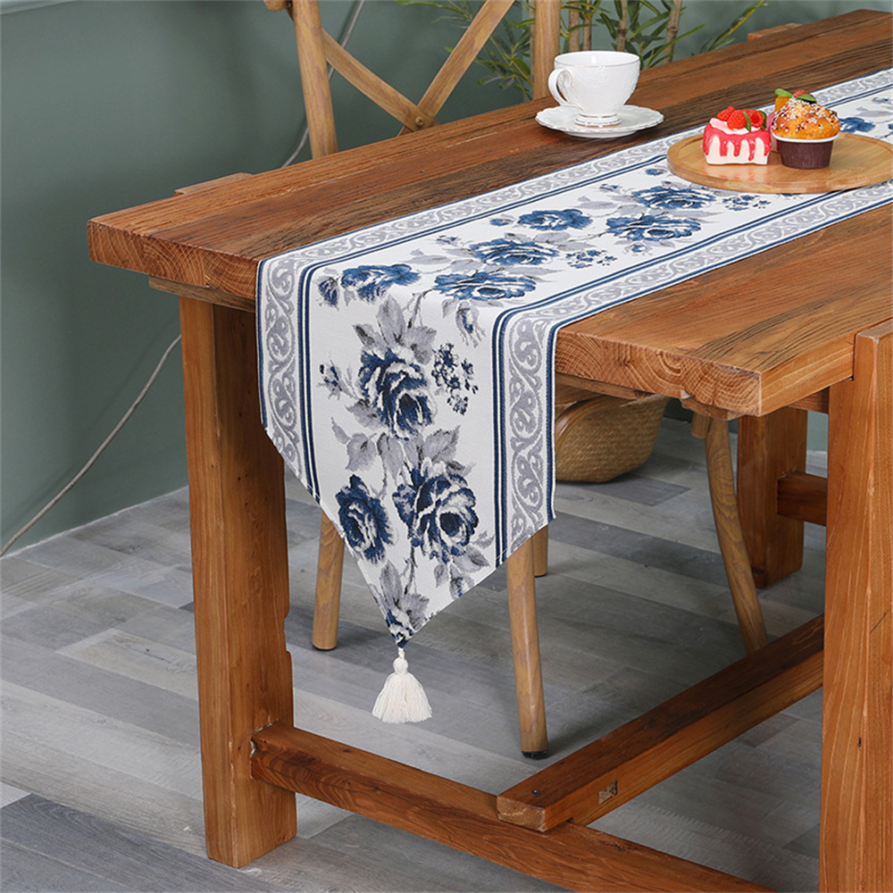Table Runners Long Classic Embroidered Table Runners with Tassel Fall