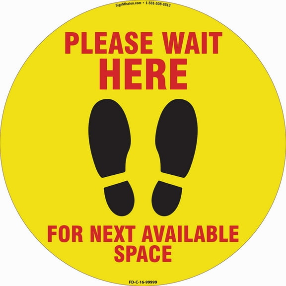 Coronavirus Please Wait Here Yellow Non-Slip Floor Graphic | 3 Pack of Vinyl Decal | Protect Your Business, Work Place & Customers |  Made in The USA