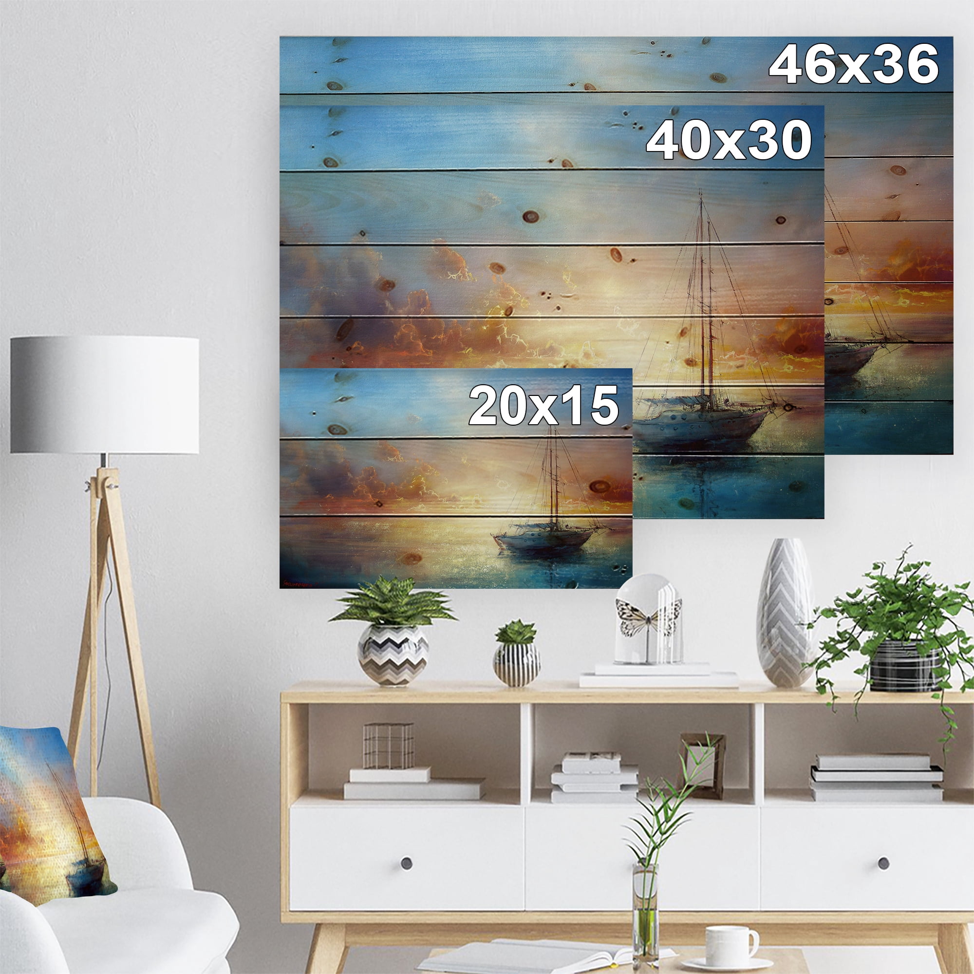 Designart 'Seascape Pier' Seascape Print on Natural Pine Wood