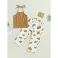 thumbnail image 2 of Kids Girls Summer Outfits Sleeveless Halter Tops and Elastic Cow Print Pants Set, 2 of 7
