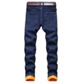 thumbnail image 3 of Frontwalk Men Denim Pants Thicken Plush Trousers Mid Waist Jeans Sport Casual Bottoms Zipper Dark Blue 38, 3 of 9