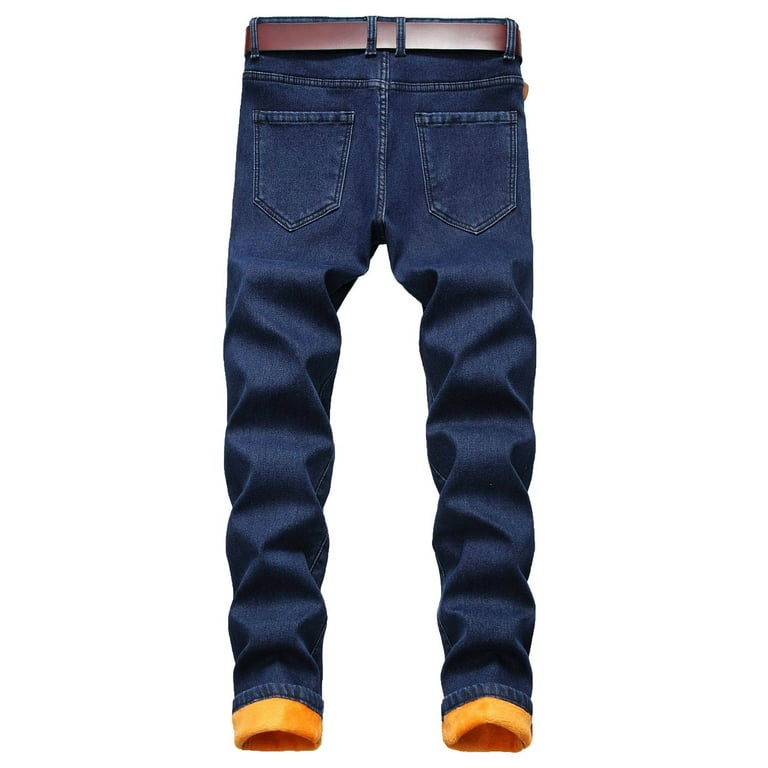 Frontwalk Men Denim Pants Thicken Plush Trousers Mid Waist Frontwalk Men Denim Pants Thicken Plush Trousers Mid Waist