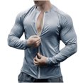 thumbnail image 5 of ZQUUVOU Men's Shirts Long Sleeve Solid Color Sports Hoodless Casual Outwear Zipper Jackets (Light Blue,M), 5 of 6