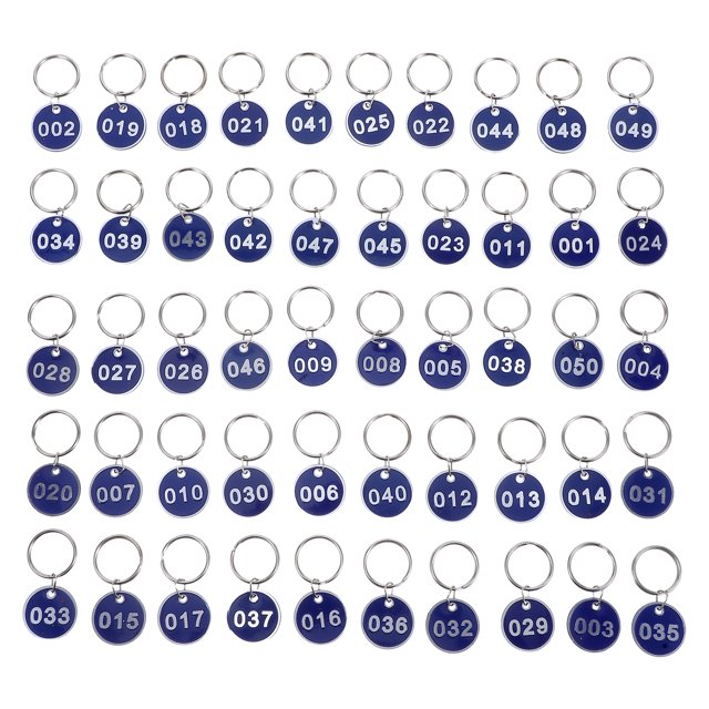 Miangastore 50Pcs Aluminium Alloy Storage Tags Metal Numbers Plates Luggage ID Tags Key Ring Labels(Blue, Number 1-50)