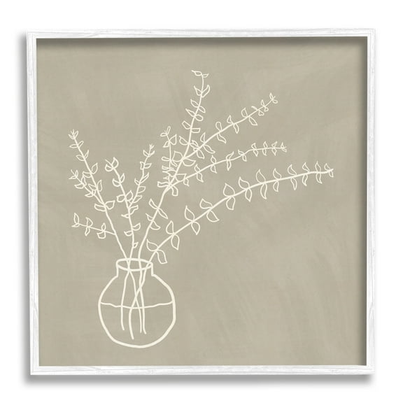 Stupell Industries Beige Botanical Herbs Leaves Vase Pattern Outline Framed Wall Art, 24 x 24, Design by JJ Design House LLC