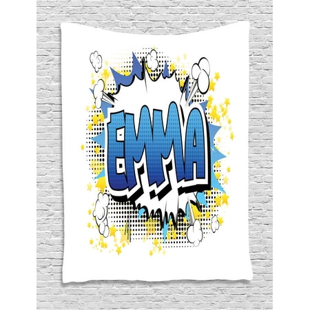 Emma Tapestry, Youthful Energetic Name Design for Teenage Girls Cartoon Stars and Burst, Wall Hanging for Bedroom Living Room Dorm Decor, 40W X 60L Inches, Blue Yellow and Black, by (Best Teenage Bedroom Designs)