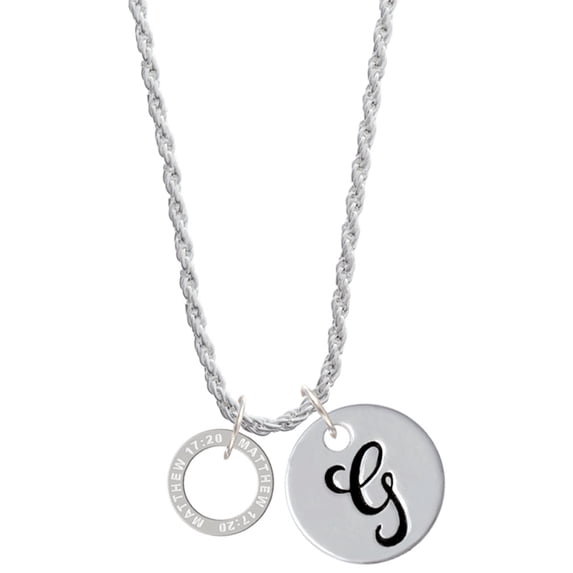 Delight Jewelry Silvertone Matthew 17:20 Eternity Ring Silvertone Script Initial Disc - G - Charm Necklace, 20"+3"