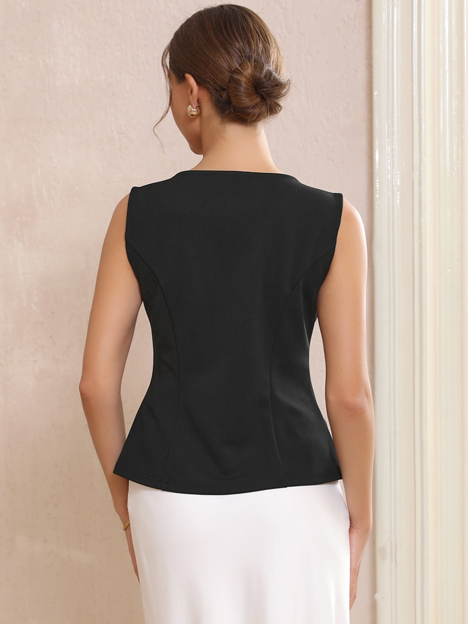DARING DIVA Women's Sleeveless Formal Button Round Neck Cropped Peplum Vest Top 2XL Black