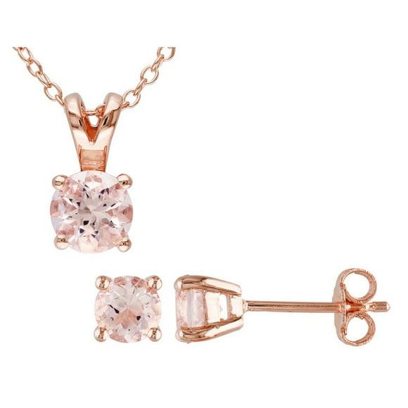 1.80 Carat (ctw) Morganite Pendant & Earring Set in Rose Sterling Silver