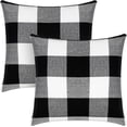 thumbnail image 1 of Juego de 2 fundas de almohada con diseño de cuadros de búfalo, cuadradas, estilo rústico, para exteriores, de lino y algodón en blanco y negro, para decoración del hogar, Pascua y coche., 1 of 5