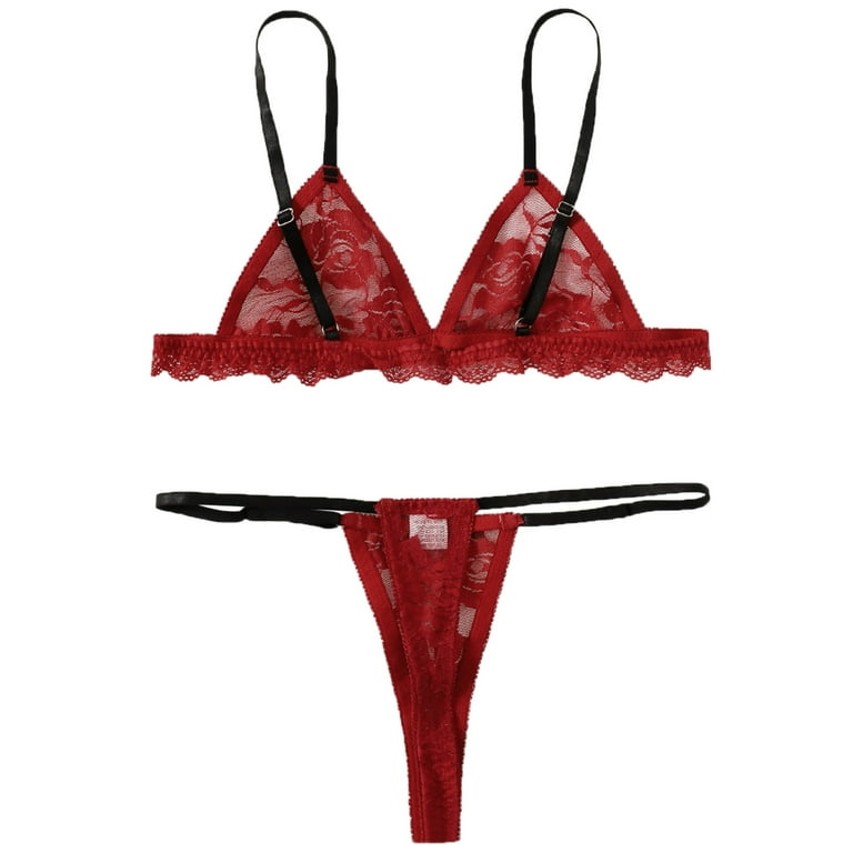 STRAPPY LACE 3-PIECE SET in Red