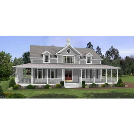TheHouseDesigners-6245 Southern Farm House Plan with Basement Foundation (5 Printed Sets)