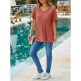 thumbnail image 2 of Womens Oversized Tshirts Knit V Neck Short Sleeve Tunic Tops Summer Casual Loose Fit Tee Shirts, 2 of 7