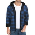 thumbnail image 3 of GIRUNS Men's Plaid Shirts Jacket Fleece Flannel Lined Long Sleeve Shirts Sherpa Button Down Coat With Hood Black Blue M, 3 of 9