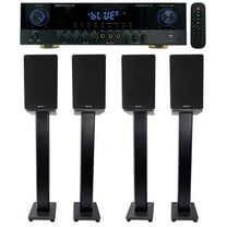 Rockville SINGMIX 5 Bluetooth Home Receiver (4) 6.5" Bookshelf Speakers Stands