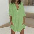 thumbnail image 2 of Xugsiok Long Shirt for Women Summer Tops Button Down Linen Shirt Solid Color Casual 3/4 Sleeve Dresses Tops Lapel Long Blouses Tops Cover Up with Pockets Fashion Work Tunic Tops for Beach Vacation, 2 of 5