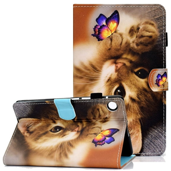 Galaxy Tab A8 10.5 Inch Case with Pen Holder, SM-X200/SM-X205 Wallet Cover,Allytech Premium PU Leather Protective Anti-Slip Stand Case with Auto Sleep/Card Holder for Samsung Tab A8 2021,Cat Butterfly
