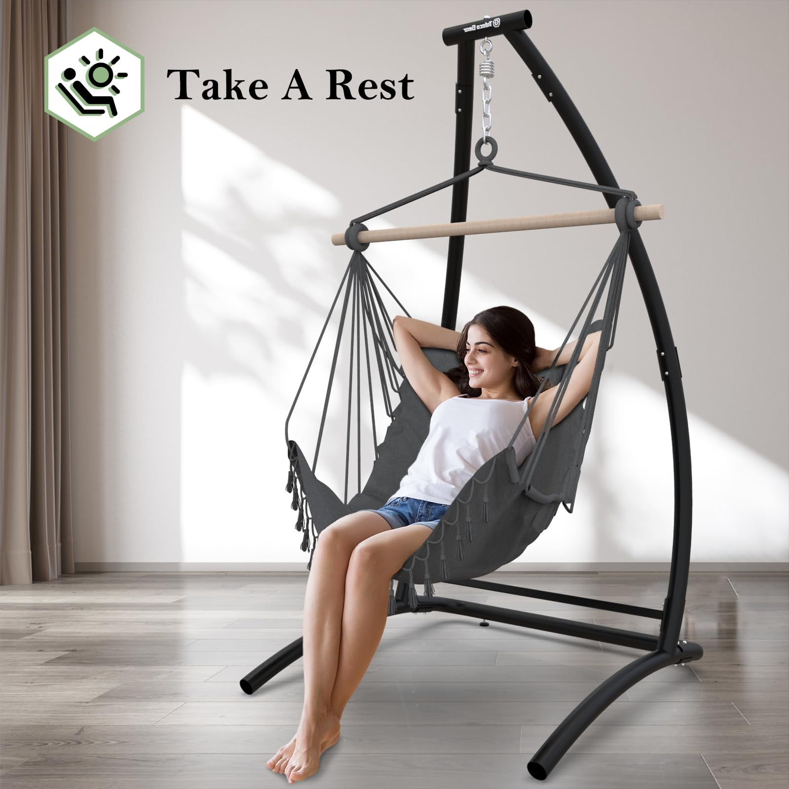 G TALECO GEAR C Type Hammock Chair with Stand, Hanging Chair with Neck Pillow, Outdoor Indoor Swing Chair for Bedroom, Porch, Patio and Garden, 300 lbs