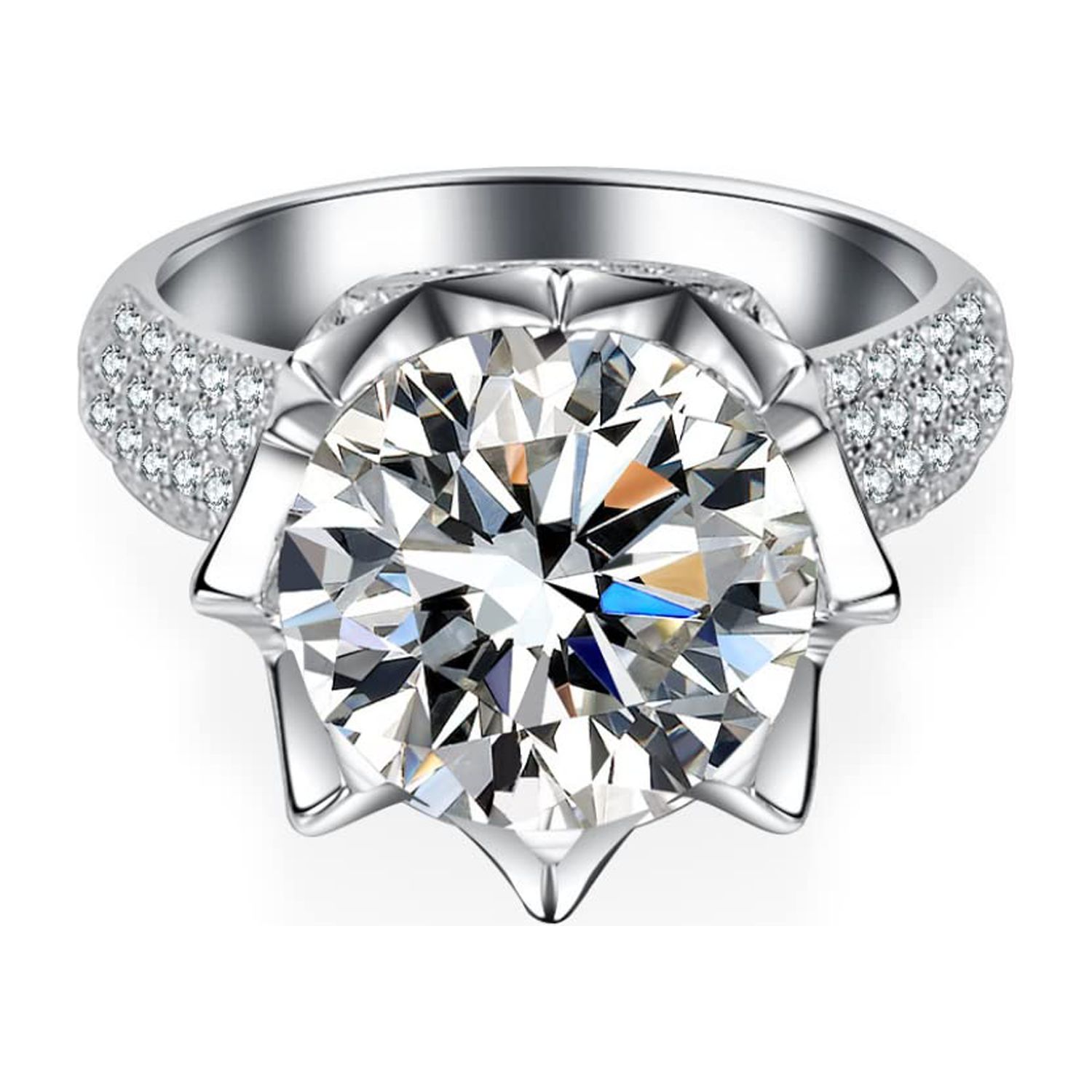 WAHZAUS 5 Carat D Color VVS1 Moissanite Engagement Rings for Women, S925 Sterling Silver Round Cut Diamond Rings for Wedding band Promise Anniversary with Certificate