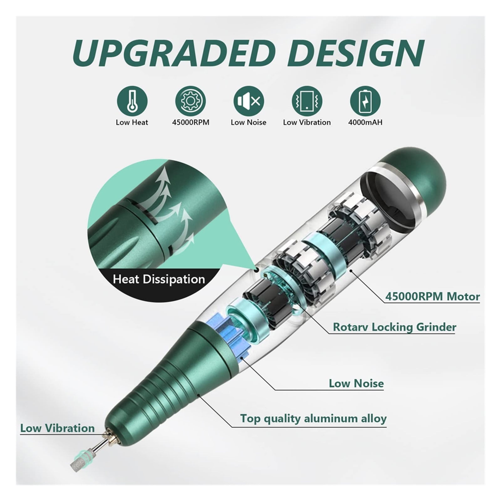 45000 RPM Electric Nail Drill Machine Rechargeable Nail Filer For Acrylic Nail Gel Nails Manicure Pedicure Polishing Shape Tools ,Quality Torque
