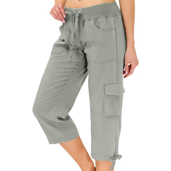 Women's Cargo Capris Lightweight Quick Dry Hiking Travel Summer Casual Cropped Pants with Pockets Light Gray L