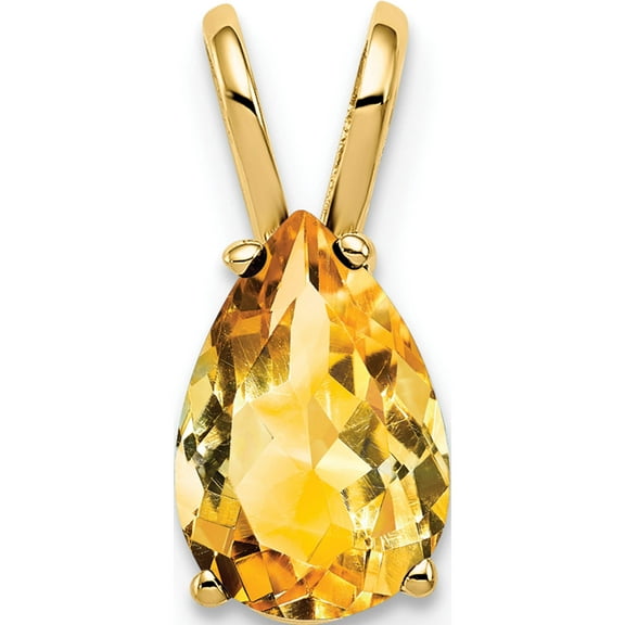 14K Yellow Gold 9X6mm Pear Citrine Pendant Made In United States xp426ci