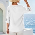 thumbnail image 5 of Kezqiaxn 3/4 Length Sleeve Womens Tops Summer V-Neck Button Up Shirt Loose Fit Work Blouses Plus Size Fashion, 5 of 6