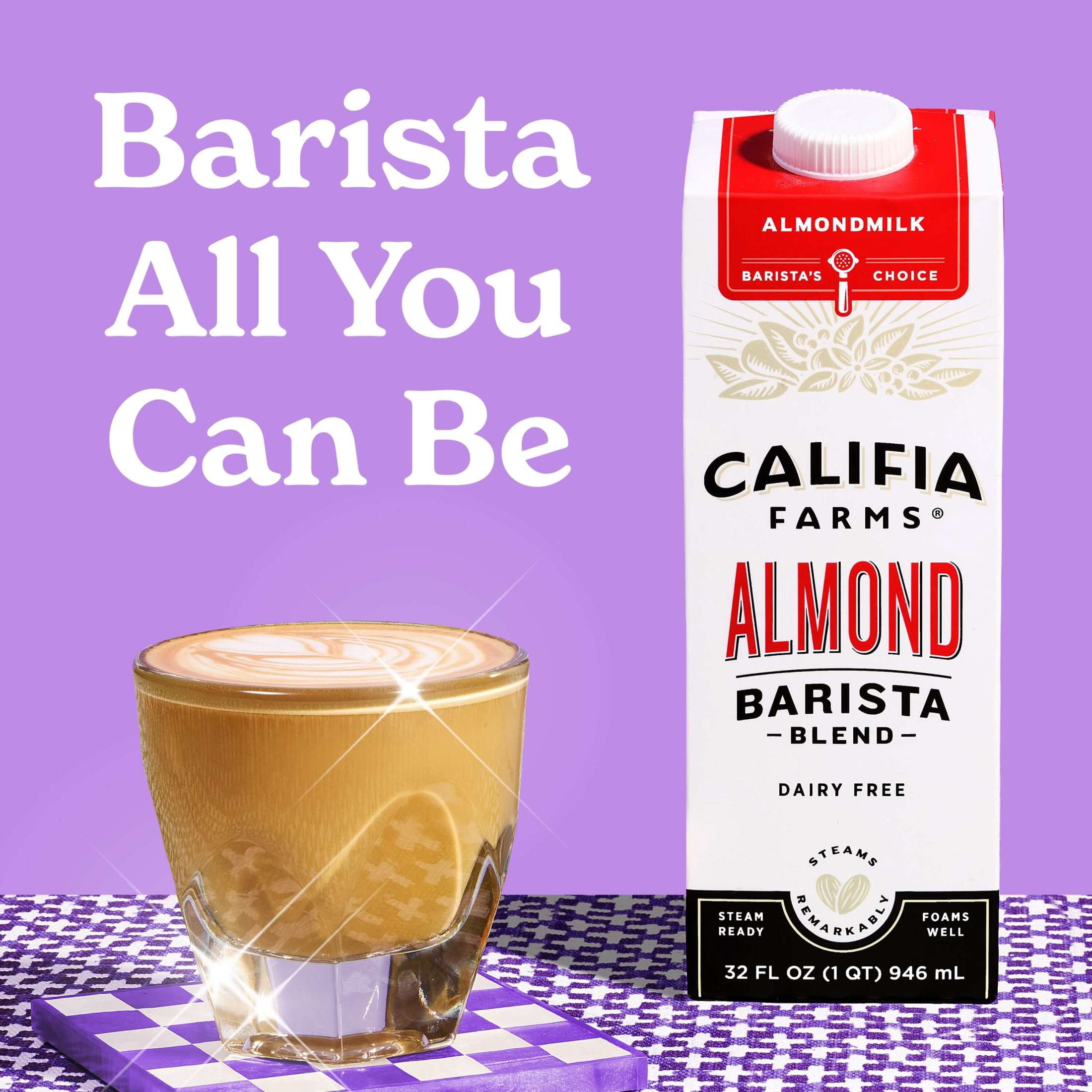 Califia Farms Original Barista Blend Almond Milk, Shelf Stable 32 Fluid Ounces Carton Box