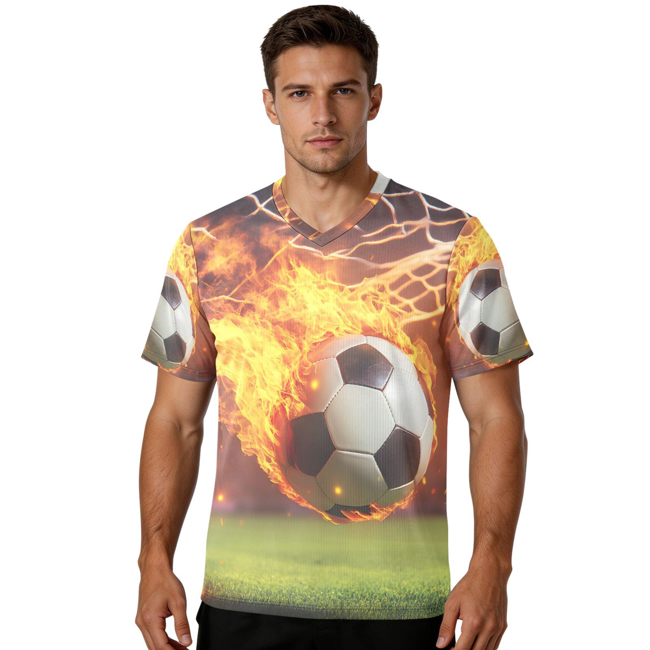 Football Into Net with Flame Men's Sports Jerseys Athletic T-Shirt Football Referee Short Sleeves Shirt S