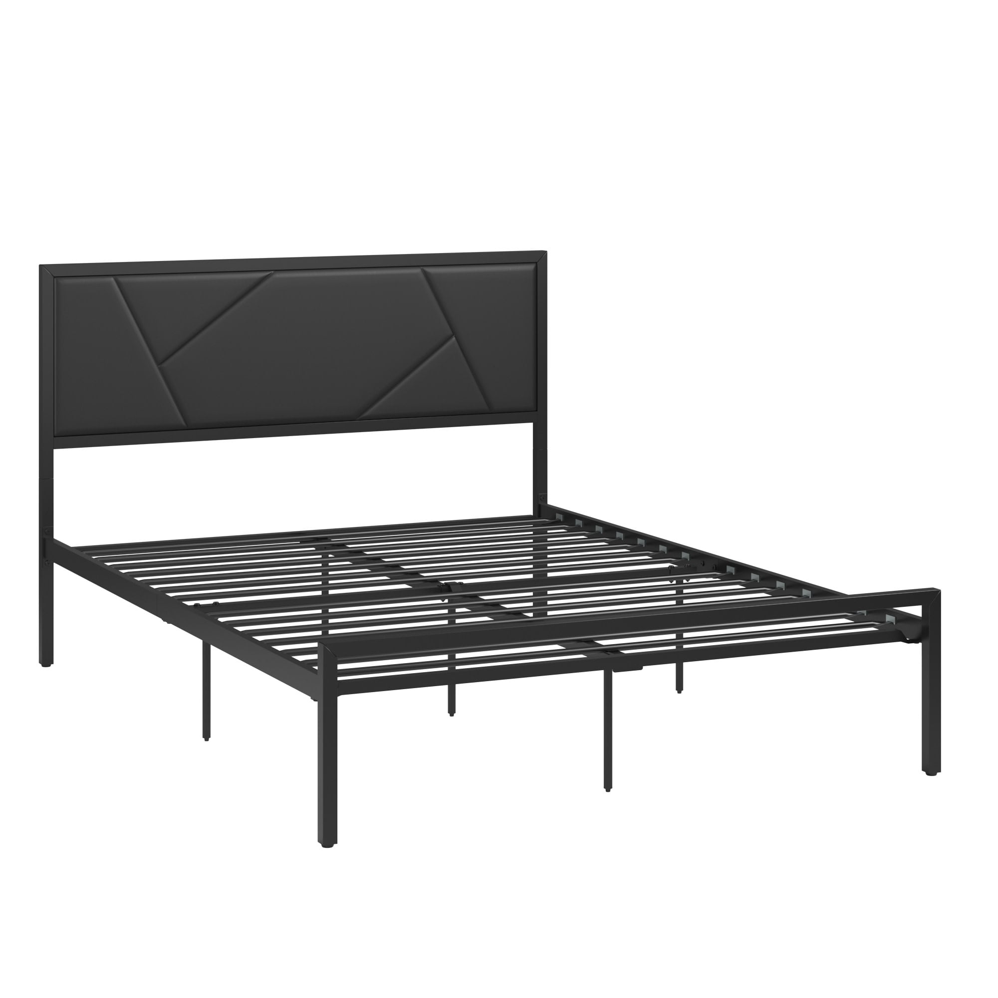Weston Home Berzelia Metal Platform Bed with Geometric Headboard, Full, Black