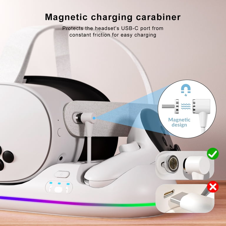 Prociv VR Headset Charging Dock, RGB Magnetic Station for Quest 3