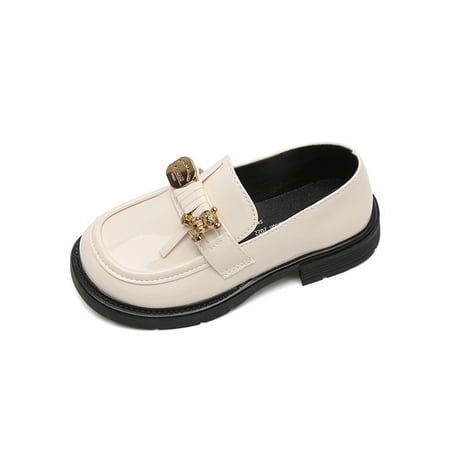 

Ymiytan Girl Lightweight Flats Party Slip On Wedding Non-slip Leather Shoe Beige 3Y