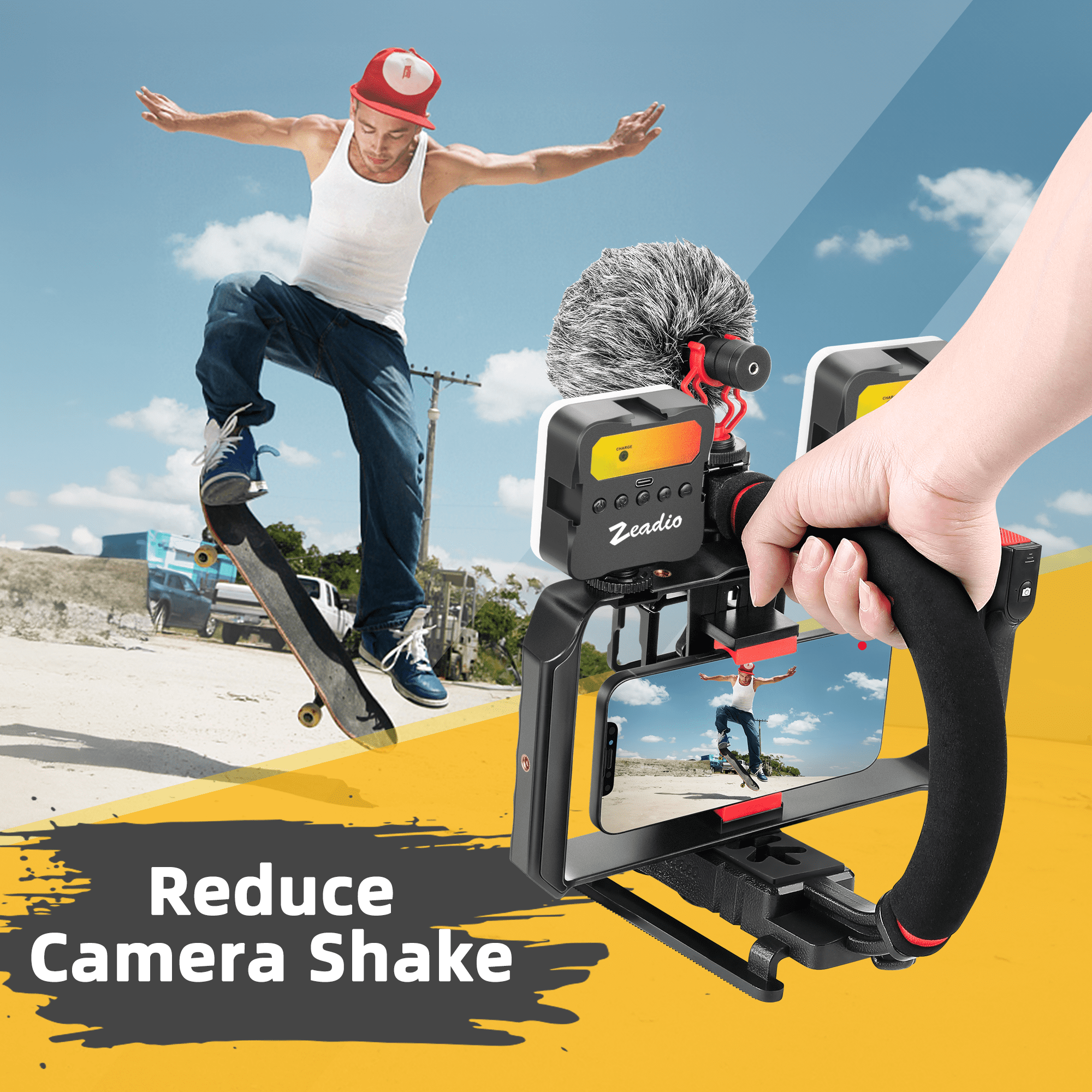 Zeadio Smartphone Camera Stabilizer with RGB Light & Microphone, Compatible with DSLR, iPhone & Android
