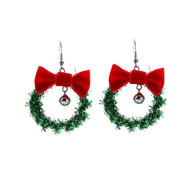 Christmas Earrings Bell Bowknot Wreath Shape Drop Earrings Dangle Earrings